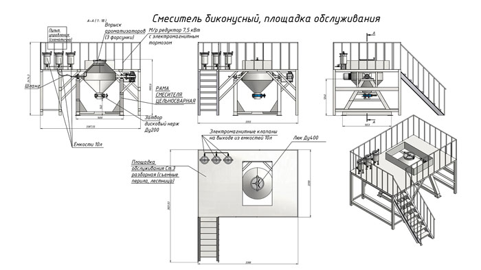 Смеситель биконусный с площадкой обслуживания